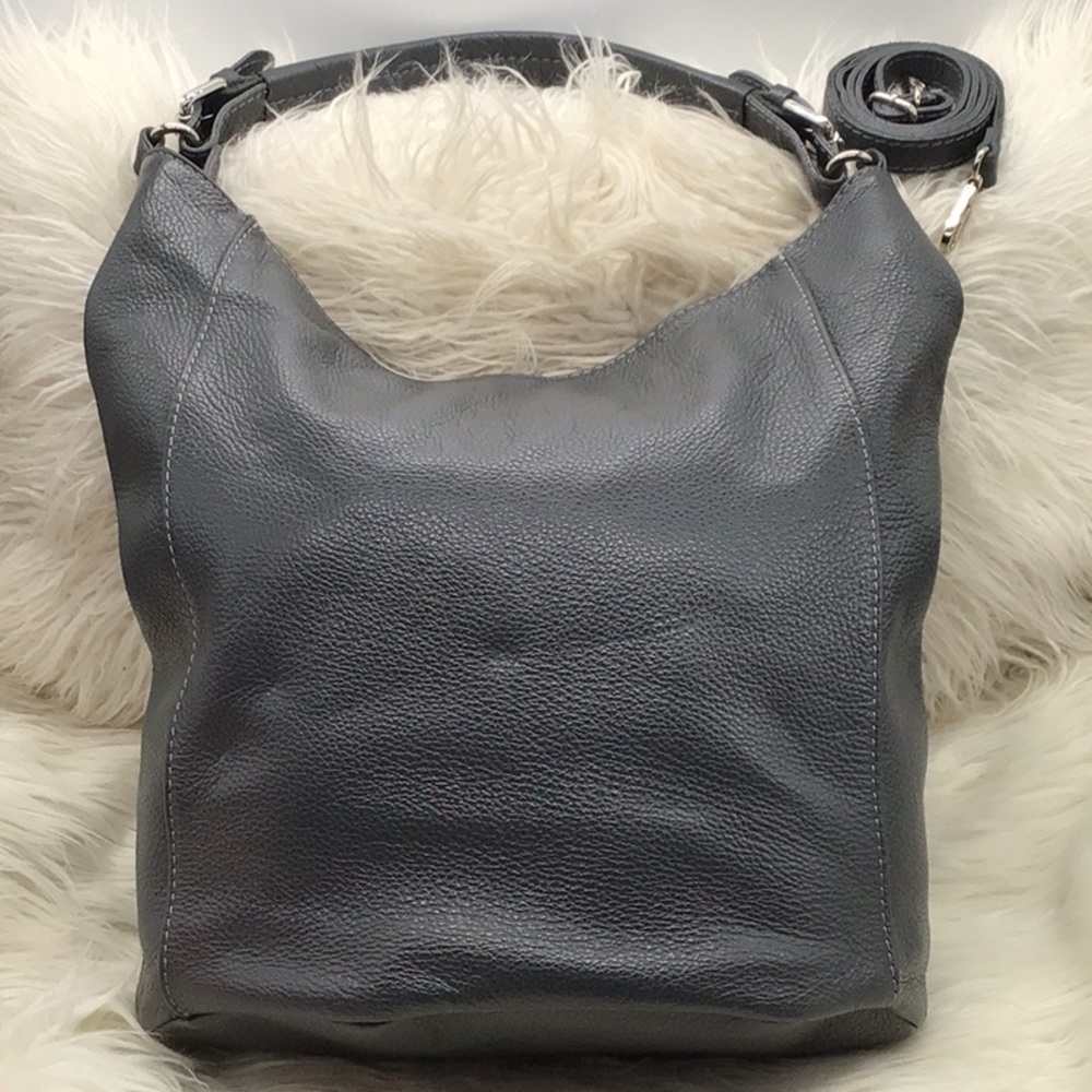 Lavorazione Artigianale Charcoal Gray Pebble Leather Crossbody Hobo Bag - Picture 2 of 14